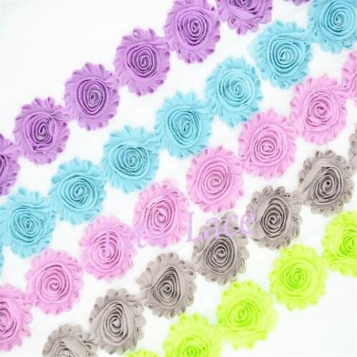 2.5'' solid colors shabby flower, frayed chiffon fabric hair flowers rosette trim 30pcs/lot