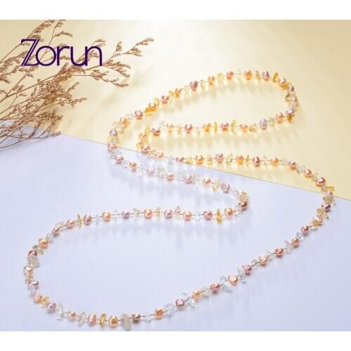 Zorun Real Natural Freshwater Pearl Fine White/pink Necklace Jewelry 100CM Classic Style for Women New Design Good Sale
