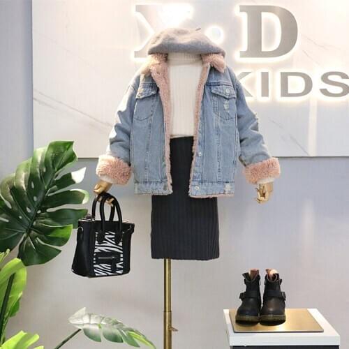 Toddler Girls Coats Autumn Winter Thicken Lambswool Denim Jackets for Girl Baby Kids Clothing 2020 High Quality Children Jacket