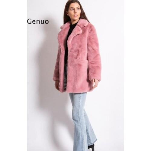 High Quality Faux Rabbit Fur Winter Women Coat Luxury Long Fur Coat Lapel OverCoat Thick Warm Plus Size Female Plush Coats
