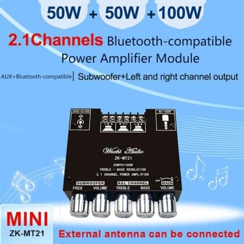 Professional Digital Power Amplifier Board 2.1 Channel 50Wx2+100W DC12-24V Subwoofer Assembled Home Speaker AUX Module