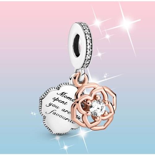 Silver Flower Pendant 2021 New 925 Sterling Silver Two-tone Rose Dangle Charm Beads fit Original Pandora Bracelet 925 Jewelry