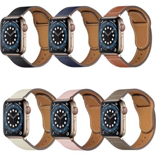 Genuine Leather Solid Color Wrist Loop Band Smart Strap for Apple Watch Series 6 5 4 3 2 1 SE