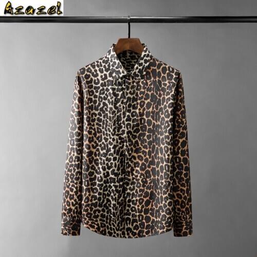 Azazel Leopard Printed Mens Shirts High Quality Long Sleeve Allover Casual Mens Dress Shirts Slim Fit Party Male Shirt 3XL