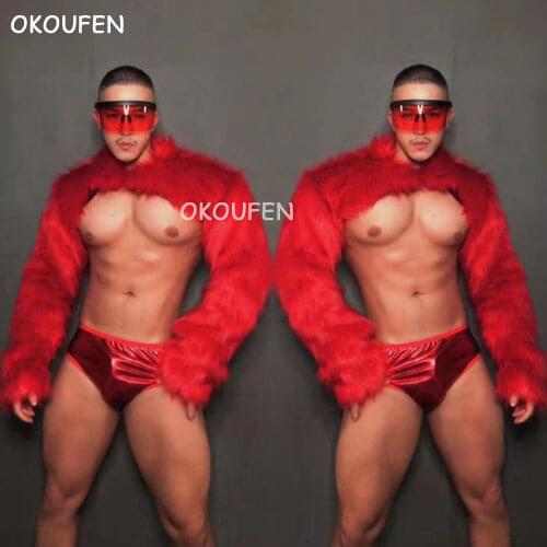 Sexy Christmas Red Fur Grass Costume Suit Nightclub bar men and women ds Stage show wear