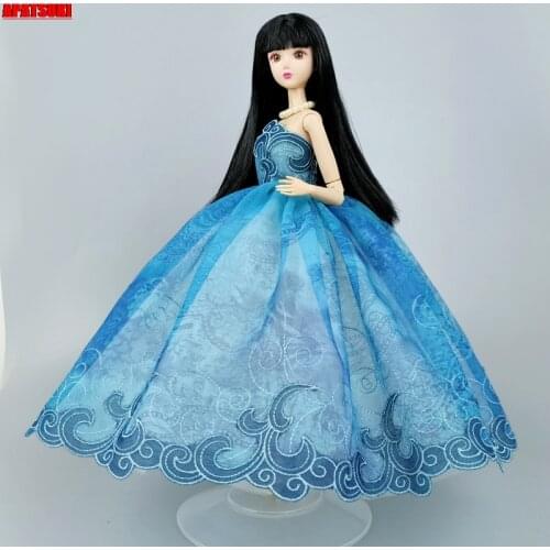 Blue Handmade Wedding Dress For Barbie Doll Outfits Clothes Party Gown 1/6 Doll Accessories Kids Toys For Children DIY