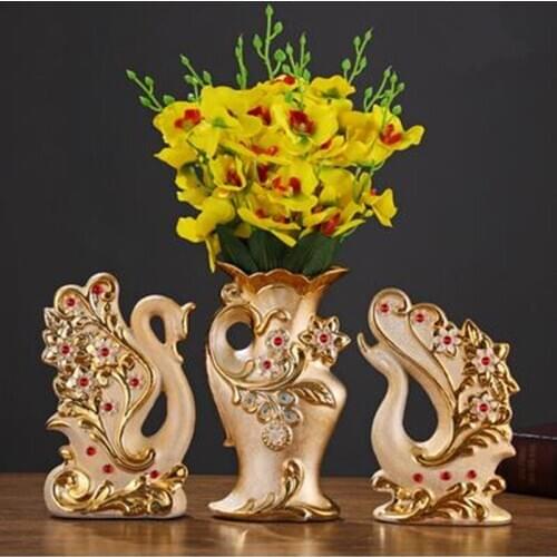 Nordic golden ceramic swan vase, home office restaurant bar table decoration, wedding decoration gift