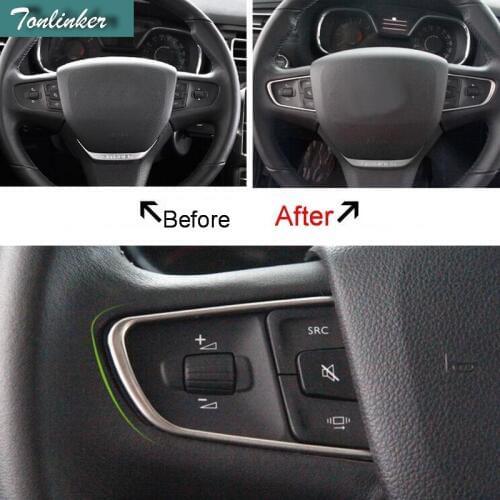 Tonlinker 2 Pcs DIY Car Styling stainless steel steering wheel 3/9 o'clock stickers Cover Case Stickers For Citroen C4 2016-17
