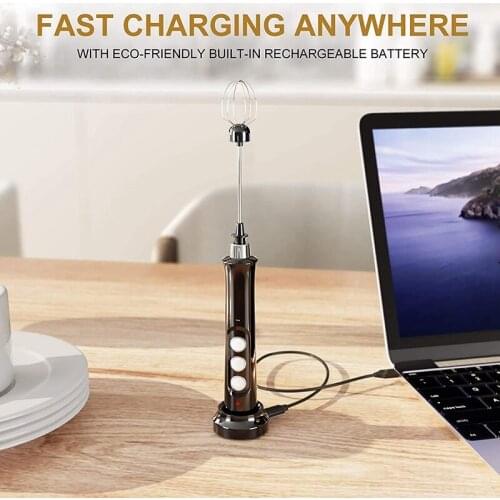 1Set Milk Frother Handheld Sross Electric Foam Maker USB Rechargeable Coffee Frother for Coffee Cappuccino Egg Whisks