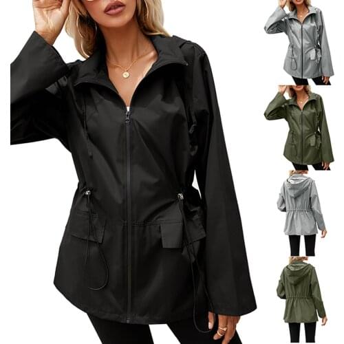 IMCUTE Autumn Thin Lightweight Sports Jacket Womens Hooded Long Sleeve Zipper Casual Jacket Pocket Drawstring Waterproof Jacket