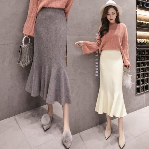 Mermai Jupe Korean Fashion Knit Tall Waist Fall Winter Long Black Tail Packet Buttock Skirt New Products Limited Time Specials