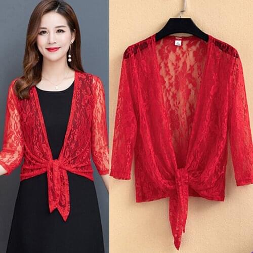 Women Shrug Summer Tops Ladies Half Sleeve Cropped Lace Bolero Formal Evening Party Elegant Slim Woman Clothes Open Front Coat