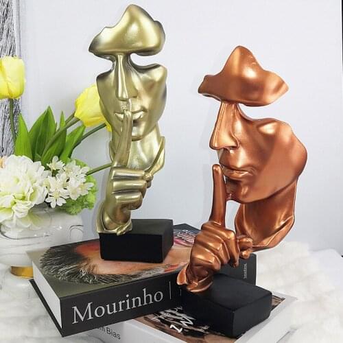 Golden Abstract Statue Resin Crafts Decoration Living Room Office Desktop Jewelry Creative Handmade Human Face Gifts