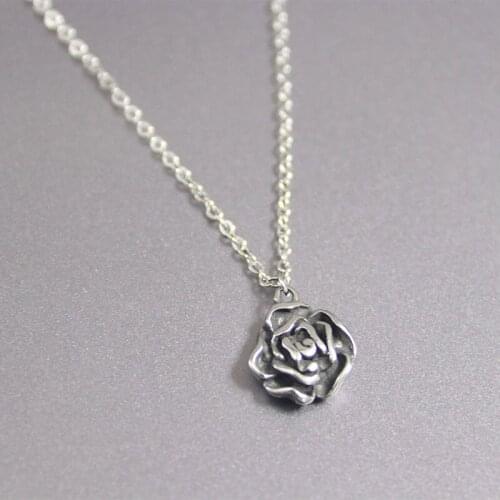 1pc New DIY Vintage 3D Rose Flower Stainless Steel Custom Necklace Classic Flower Pendant Necklaces Geeks Women Memorial Jewelry