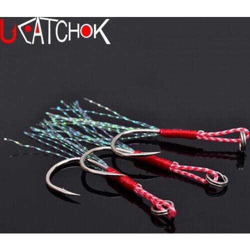 10pcs/pack Mustad 10# 15# jigging hook assist hook boat jig fishing feather roped overweight hook fishing accessory tackle