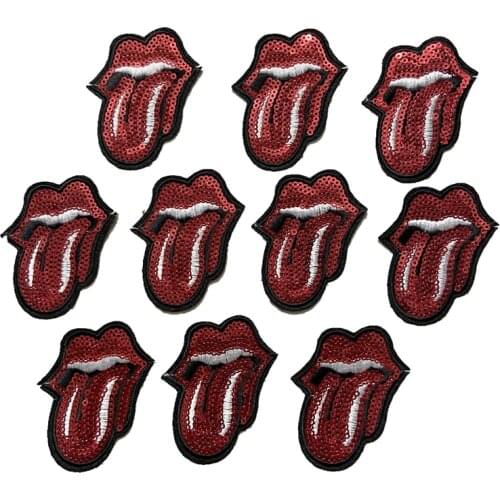2020 New Small Red Sequins Tongue Patches Iron on Patch for Clothes 10pcs