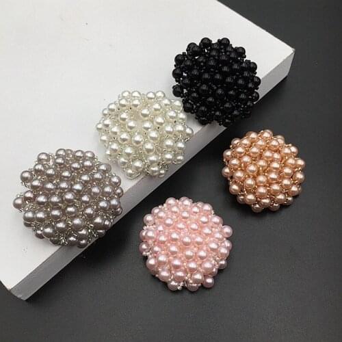 3 Pcs Faux Pearl Beads Flower Buttons 5cm Dia Hand Made for Sewing Clothes Windbreaker Sweater Coat Bag DIY Craft Projects