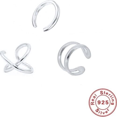 GS 925 Sterling Silver Plain Ear Cuff Gold Helix Cuff Double Circle Earcuff For Women Rock Punk Slim Clip Earrings Party Gift