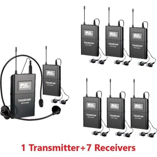 Takstar WTG500 UHF Wireless Tour Guide System Long operating range up to 100M 1 Transmitter + 7 Receivers + MIC + 7 earphones
