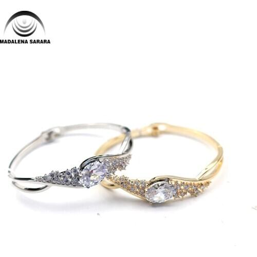 MADALENA SARARA AAAA Zircon Inlaid Bracelet Gold Tone Copper Bracelet Wing Style Inlaid Women Jewelry Luxury Easy Open