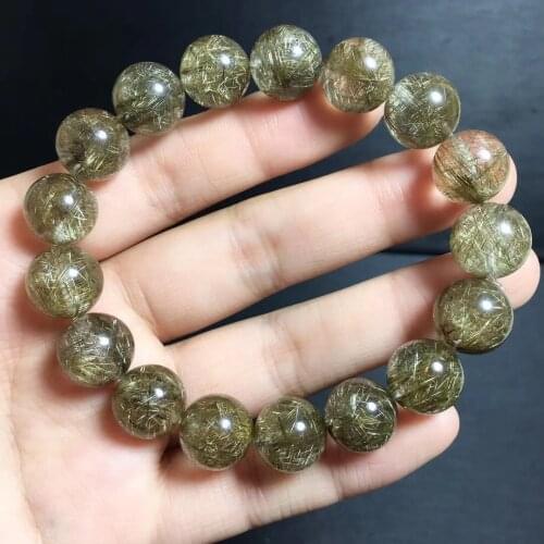 Genuine Natural Silver Rutilated Quartz Clear Round Beads Bracelet 12.8mm Women Men Fashion Wealthy Stone Genuine AAAAAA