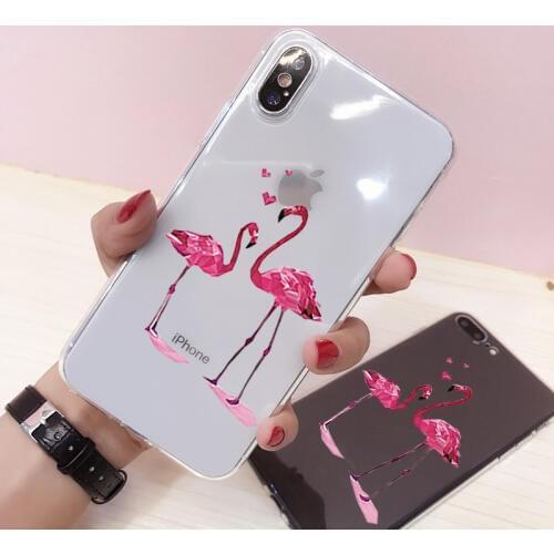 DIFFRBEAUTY Phone Case For iPhone XR 6 6s 7 8 Plus X XS MAX 5 5S SE Cute Flamingo Transparent Soft Phone Cover For iPhone 8 7
