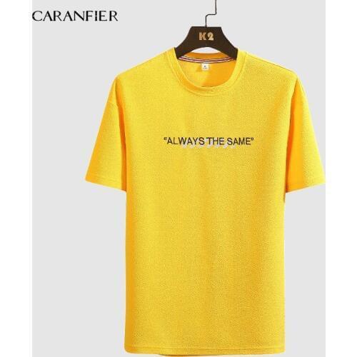 CARANFIER Mens T-Shirt Short New Letter Pattern Polyester Spandex Street Sports Casual Loose Summer Couples New Hot Trends