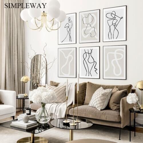 Geometry Line Drawing Canvas Painting Abstract Woman Wall Art Poster Minimalist Print Decorative Picture Living Room Decoration