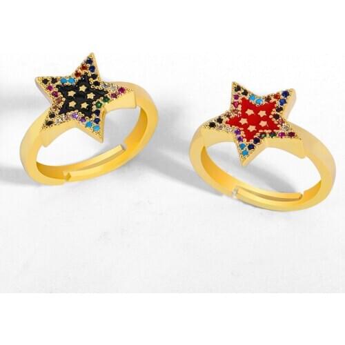 Glamour Rainbow Circle Pentagram Ring Fashion Inlaid Geometric Black Red Zircon Party Wedding Geometric Opening Accessories