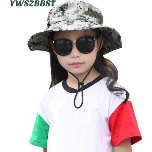 Summer Children Sun Hats Camouflage Sunscreen Fold-able Big Brim Sun Cap Boys Girls Bucket Hat Unisex Women Men Fisherman Hat