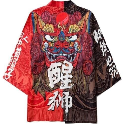 2020 Japanese Style lion Kimono Streetwear Harajuku Men Women Cardigan Loose Yukata Robe Traditional Clothes