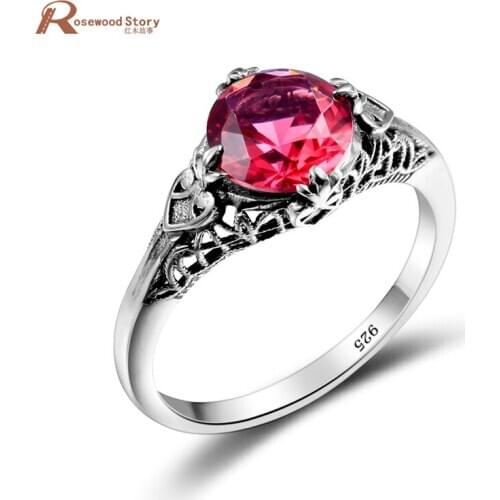 Ancient Roman Rings Antique Round Engrave Created Ruby Stone Ring Pure 925 Sterling Silver Vintage Jewelry Wedding Accessories