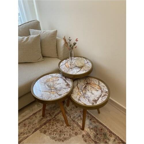 Retro Round Glazed Zigon Coffee Table 3 pcs coffee table
