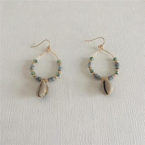 FASHION JEWELRY GOLD COLOR PLATING WITH GREEN MARBLE WITH NATURAL SHELL DROP EARRING FOR WOMEN GIRL