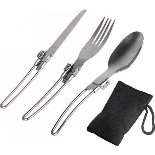 3 Pcs/set Outdoor Camping Travel Picnic Foldable Stainless Steel Cutlery Set