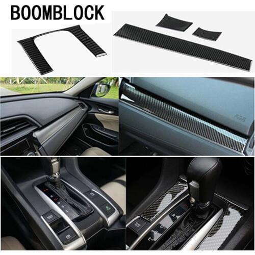 Car-Styling Carbon Fiber Stickers For Honda Civic 2018 2017 2016 10th Civic Accessories Gears Shifter panel Storage box Trim