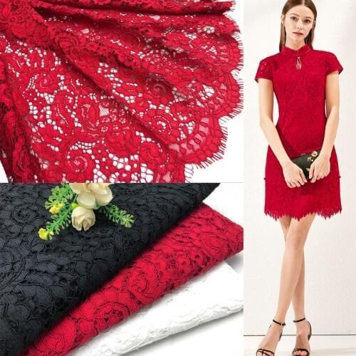 LASUI NEW 1.5*1.5m=1 piece C0318 hollow Skin-friendly High-end black white red Beautiful cord French eyelash lace fabric