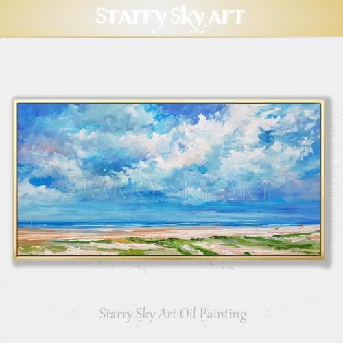 New Arrivals Hand-painted Beautiful Landscape Blue Sky Oil Painting on Canvas Handmade Wall Art Sky Oil Painting for Living Room