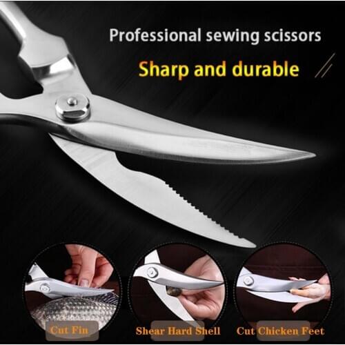 Full Stainless Steel Chicken Fish Duck Bone Kitchen Scissor with Safe Lock Sharp Cook Cutter Shear Tool Multifunctional Scissors