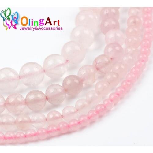 OlingArt 2019 New 4 6 8 10 12mm Round Pink Crystal Beads Natural Stone Spacer Loose Bead For DIY Jewelry making Findings