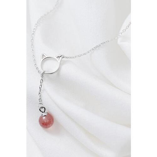 Sweet Cat Silver Pendants Necklaces 925 Sterling Silver Pendants Necklaces with Strawberry crystal