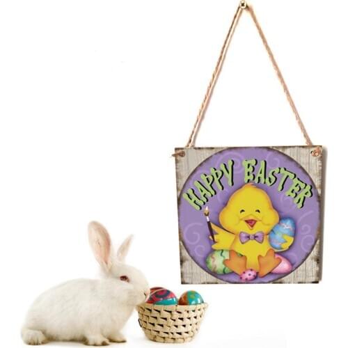 Easter Hanging Plaque Cartoon Bunny Chick Wall Decor Plaque Easter Decoration for Home Decor