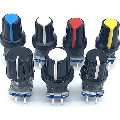 5sets Rotary encoder code switch EC11 audio digital with push button switch 5Pin handle length 15mm with knob