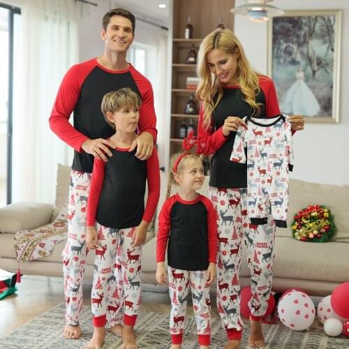 Mother Kids 2pcs Tops+Pants Pajama Sets for Children Girls Christmas Homewear Sets Parent-Child Outfit Casual Baby Boy Sleepwear