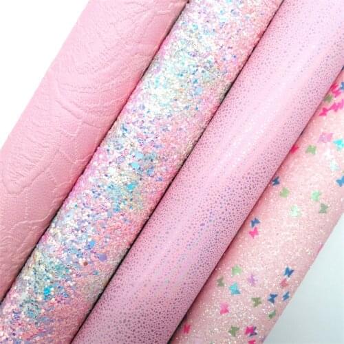 PINK Glitter Fabric, Glitter SUEDE Faux Leather Fabric, Synthetic Leather Sheet For Bows A4 Size 8"x11" Twinkling Ming XM099