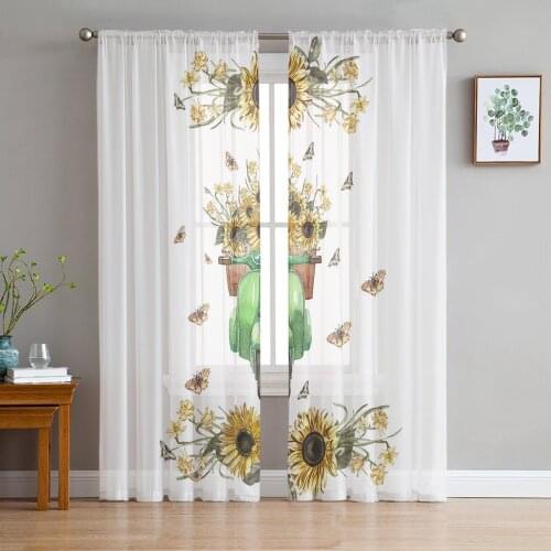 Sunflower Electric Car Butterfly Sheer Curtains for Living Room Bedroom Kitchen Chiffon Tulle Curtains Home Hotel Coffee Decor