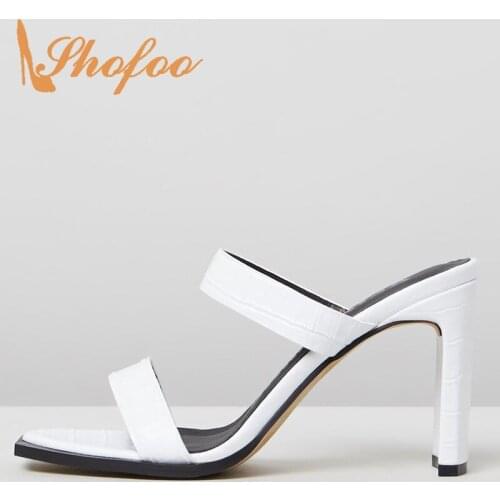 Shofoo White Heels Sandals Woman Stilettos Open Toe Slides Slippers Large Size 11 16 For Ladies Summer Shoes Fashion Holiday