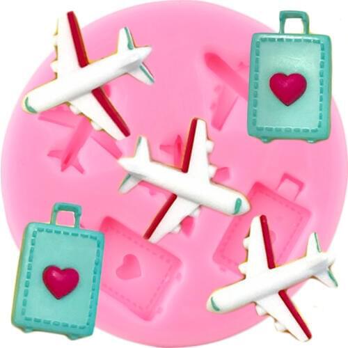 Travel Airplane Luggage Silicone Mold DIY Party Cupcake Topper Fondant Cake Decorating Tools Candy Clay Chocolate Gumpaste Molds