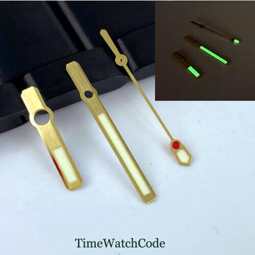 Super luminous watch hands parts fit for NH35A NH36A 7s26 4r15 automatic movement golden solid watch hands high quality C3 Lume