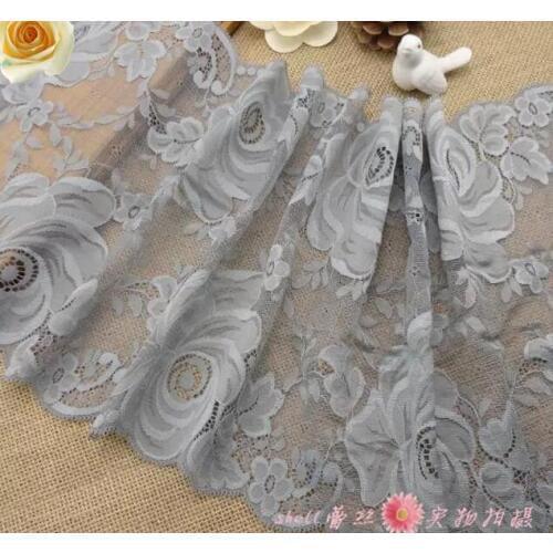5 Meters Grey Handmade Hair Decoration Wide Elastic Stretch Lace Trim Wedding Dress Skirt Lace Trim Fabric 24cm